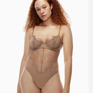 Babaton Aritzia Encore Lace Bustier Body Suit in Dark Sand Brown